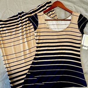 Tan and navy blue long bar III dress